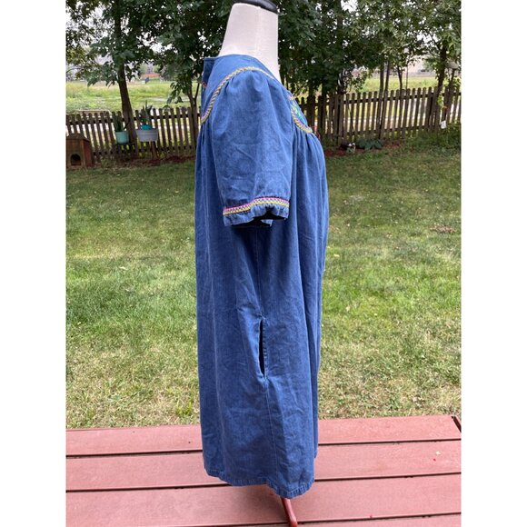 Blue Denim Go Softly Embroidered Humming Bird Cottagecore Zip-Front Dress L - Picture 8 of 9